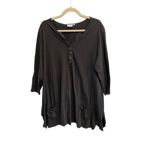 PRAIRIE COTTON USA Womens Gray Tunic Dress Top Henley Pockets Shift Sz XL